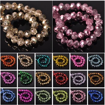 Rondelle 면 크리스탈 유리 금속 도금 색상, 쥬얼리 제작용 느슨한 스페이서 비즈, DIY 공예 결과물, 4mm, 6mm, 8mm, 10mm