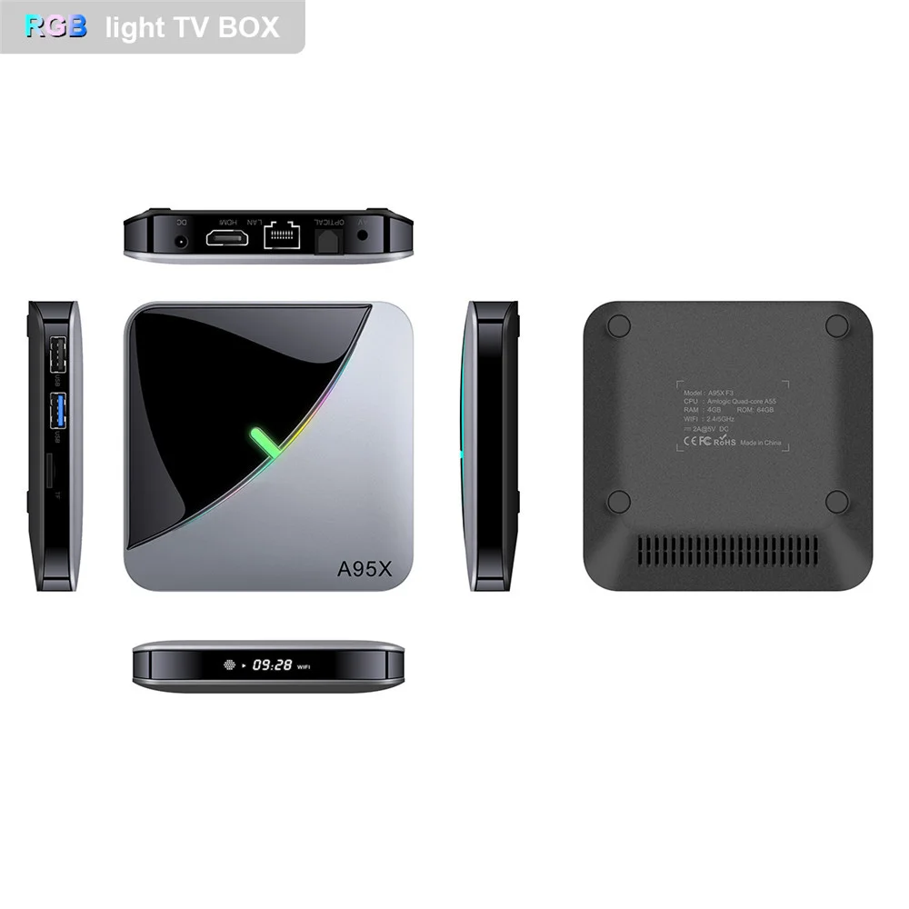 A95X F3 Air RGB светильник Smart tv Box Android 9 0 Amlogic S905X3 4 Гб 64 Wifi 4K медиаплеер 2 16 телеприставка |