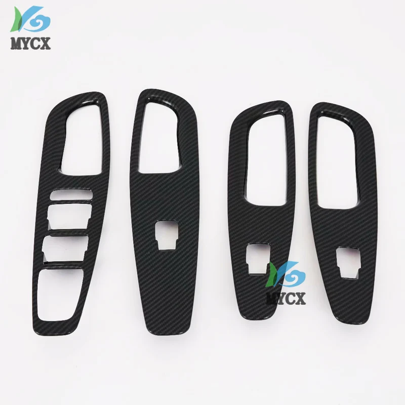 For Hyundai Santa Fe IX45 Carbon Fiber Window Lift Switch Button Cover Trims Door Armrest Panel Frame Interior Accessories