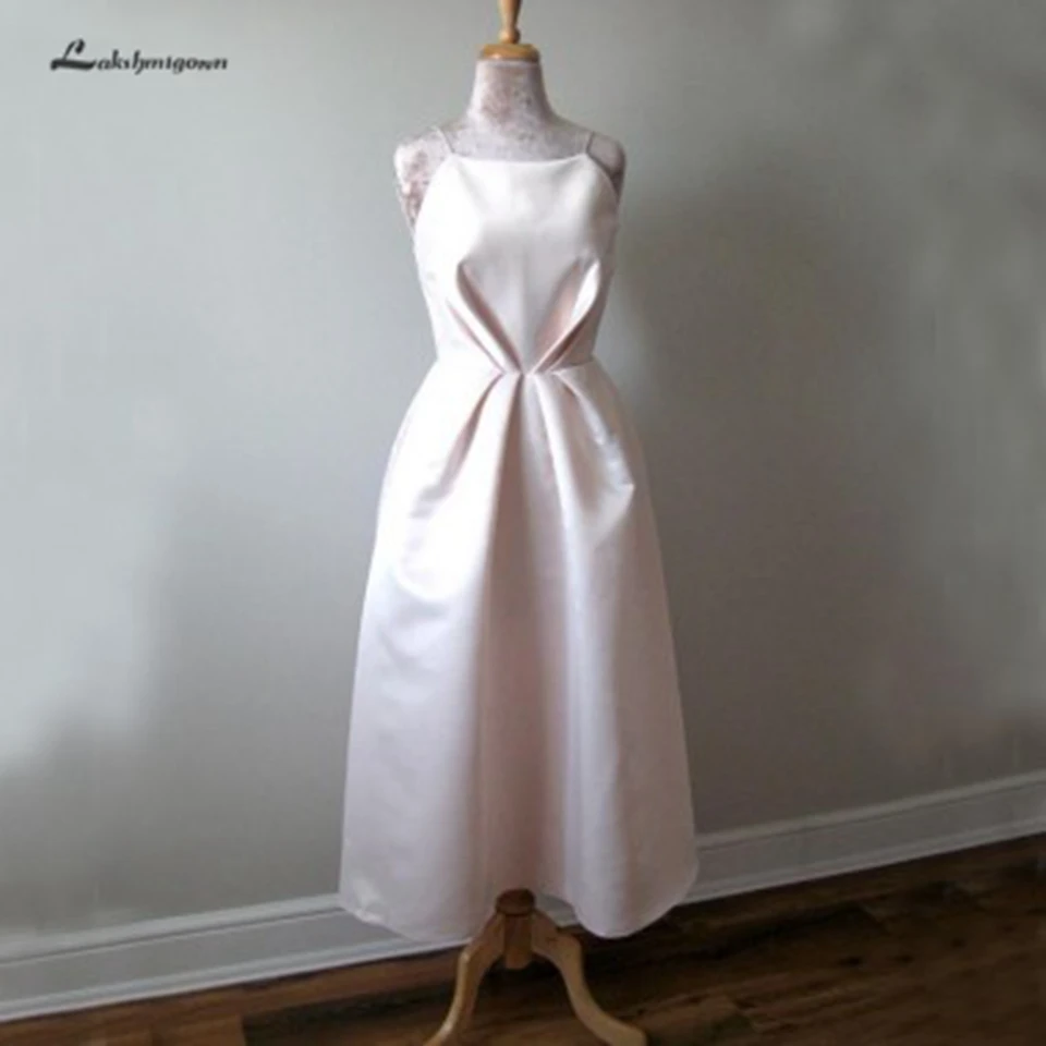 

Lakshmigown Simple Satin Short Wedding Dress Tea Length Vestido Curto 2019 Sexy Bridal Gown Beach Wedding Dresses Open Back