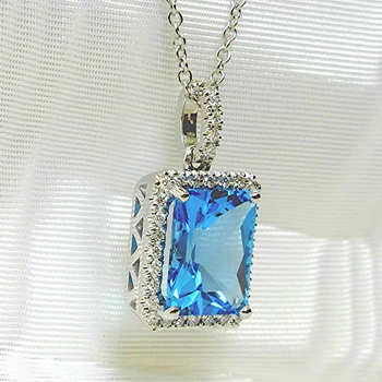 Huitan Luxury AAA Cubic Zirconia Necklaces with Sky Blue Stone Simple Stylish O Chain Pendant Necklace Trendy Jewelry for Women