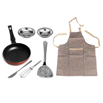 

7Pcs/set Children Kitchen Pretend Play Toy Stainless Steel Tableware Playset (Single Handle Pan) - Random Color