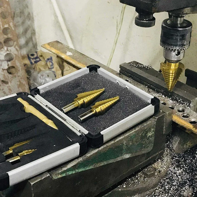 BMBY-5Pcs набор титановых ступенчатых Сверл с автоматическим центральным ударом, 50 размеров в 5 стальных сверлах для листового металла с алюминиевым покрытием