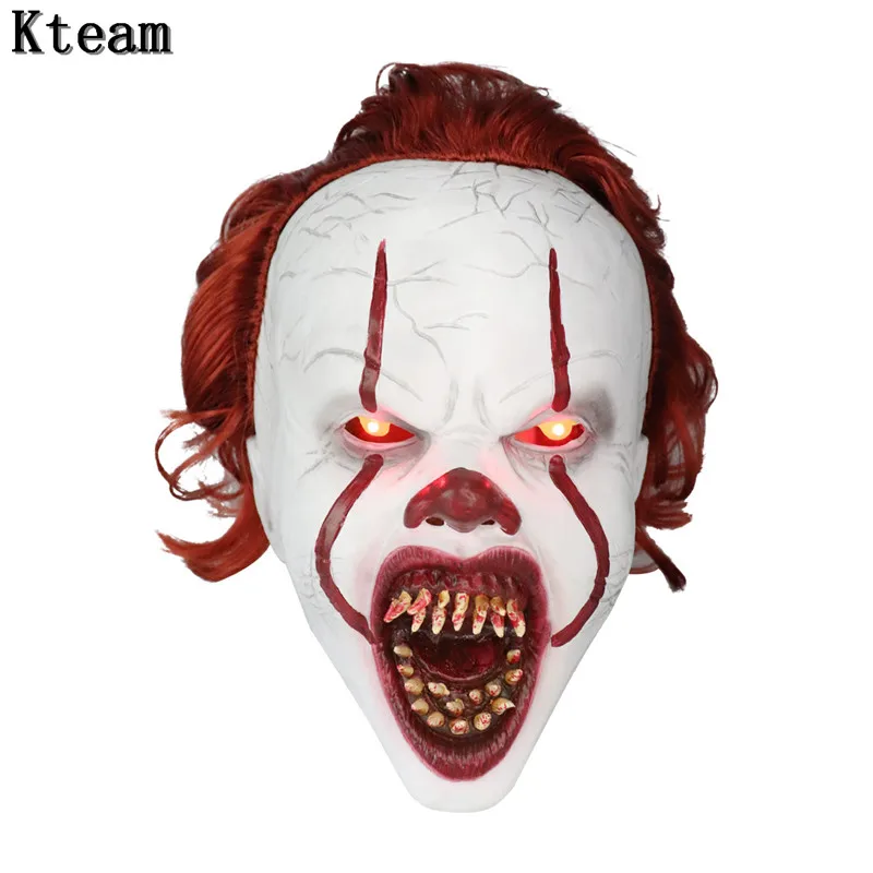 New Hot Led Incandescente Stephen King It Mask Pennywise Horror Clown Joker Mask Clown Mask Halloween Party Cosplay Costume Puntelli