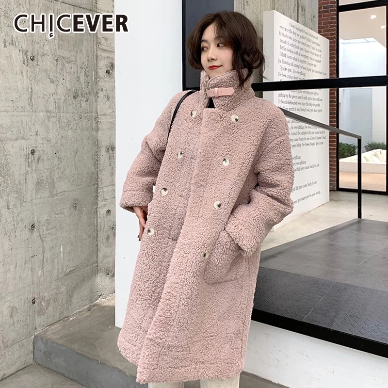 CHICEVER пальто из овечьей шерсти для женщин водолазка с длинным рукавом и карманом