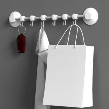 

Practical Towel Hanger with 6 Moving Hooks Multi-Function Wall Mount Hanger Bedroom Bathroom Kitchen