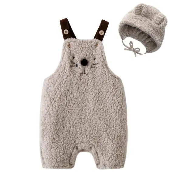 

Baby Clothes Uniesx Newborn Baby Autumn Winter Cashmere Double Layer Open Baby Infant Rompers Boy Jumpsuit+Hat 2Pcs Set