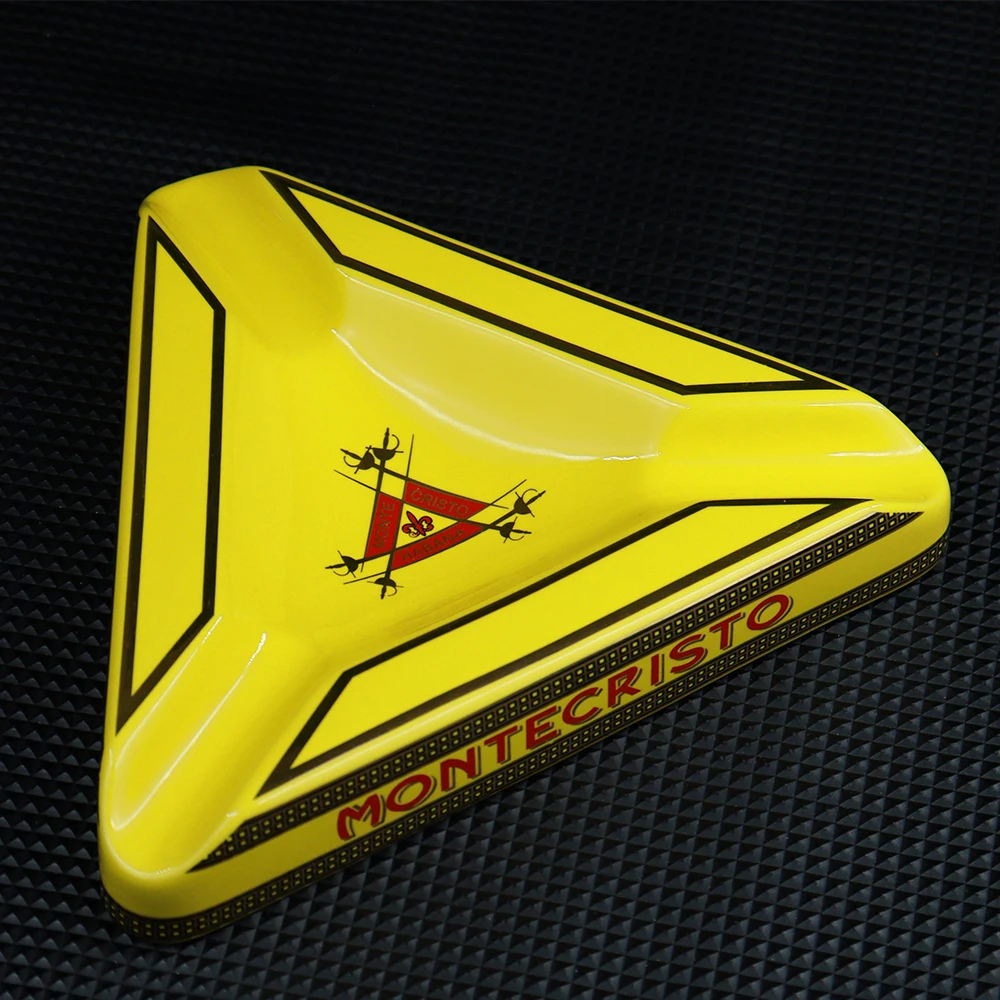 Monte Classic Yellow Triangle Ceramic 3 Slot Cigarett Cigar Ashtray Cohiba 