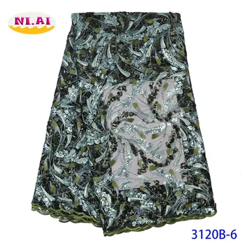 

Latest African Knitted lace Fabric With Sequins French Tulle Lace Fabric Embroidered Organza Lace For Nigerian Wedding NA3120B-2