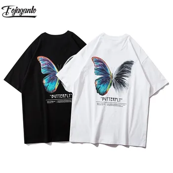 

FOJAGANTO Male Butterfly Printed T Shirts Streetwear 2020 Hip Hop Letter Casual Short Sleeve Tees Tops Men T shirts Clothing