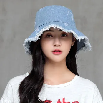 

Fashion Foldable Fisherman Hat Washed Denim Bucket Hats Hunting Cap Outdoor Beach Fisherman Panama Women's Bucket Hat