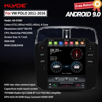 

Klyde For VW POLO 2011-2016 Android 9 Car Radio Recorder Multimedia Player Video GPS Navigation Tesla Style Screen Carplay