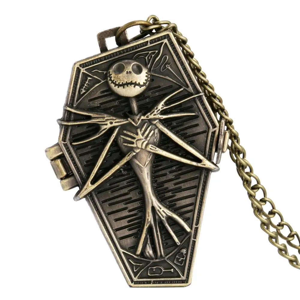 

Free Shipping Bronze The Burton's Nightmare Before Christmas Pocket Watch Skull Coffin Shape Black Dia Fob Watch Gift
