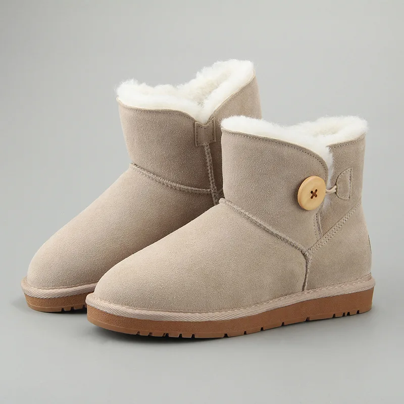 UVWP/классические модные зимние ботинки из натуральной кожи; Водонепроницаемая Натуральная Овечья шерсть; женские ботинки; ботильоны; теплые зимние ботинки - Цвет: Ankle Sand