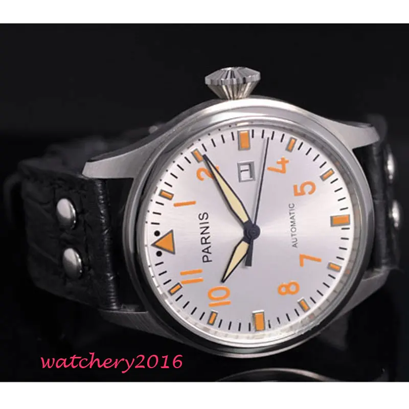 

47mm parnis white dial steel case Mechanical Automatic movement mens watch