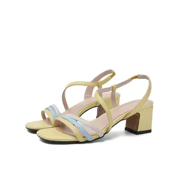 

Genuine leather 5cm high Heel sandals woman slip-on ladies sandals party wedding shoes woman casual Summer Women Sandals