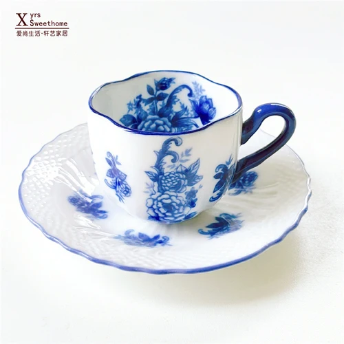 Cup and sauc10X7.5X6 Керамическая тарелка синий и белый чайный сервиз ажурная тарелка антикварная фарфоровая сахарная ваза чаша десертная тарелка кружка тарелка послеобеденный чайник - Цвет: Cup and sauc10X7.5X6