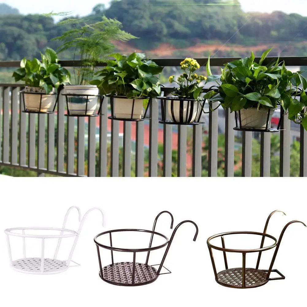 

New European Style Iron Railings Flower Pot Holder Planting Rack Green Shelf Flower Basin Balcony Window Hanging Creative Q1V4