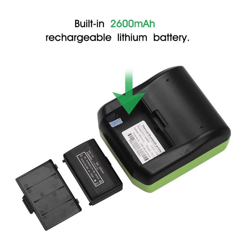 HOT-Portable Wireless BT 80Mm Thermal Barcode Printer with Rechargeable Battery Display Screen USB Cable for Android IOS Windows