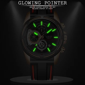 

Relogio Masculino Men Watches LIGE Fashion Waterproof Chronograph Top Brand Luxury Quartz Watch Men Casual Silicone Sport Watch