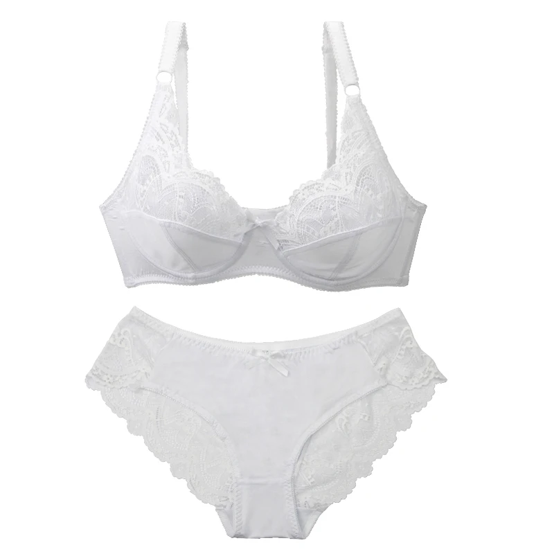 thumbnail image 1 of Lencería Sexy de encaje de talla grande para mujer, Conjunto de sujetador de copa BCDE transparente y grueso, ropa interior transpirable, bragas, 1 of 5