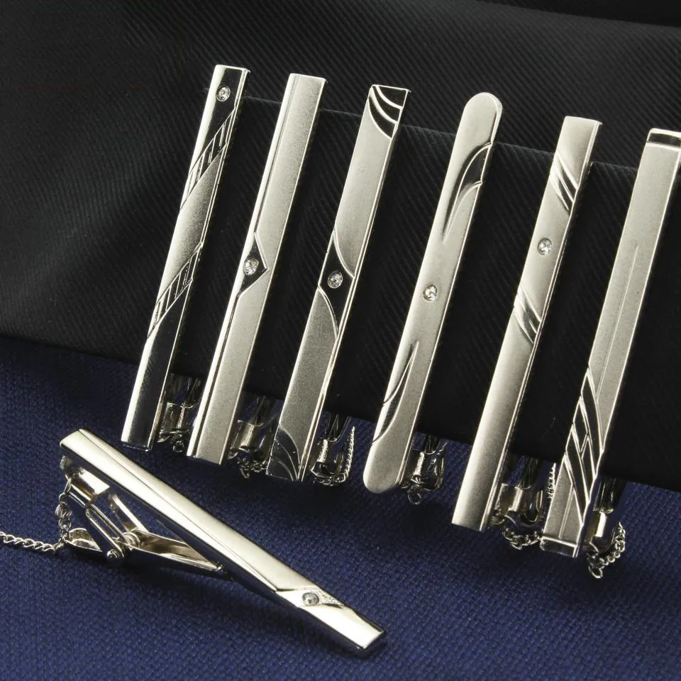 

Fashion Style Tie Clip for Men Exquisite Rhinestone Pave Silver Metal Simple Bar Clasp Business Suit Necktie Clasp Brand Men G