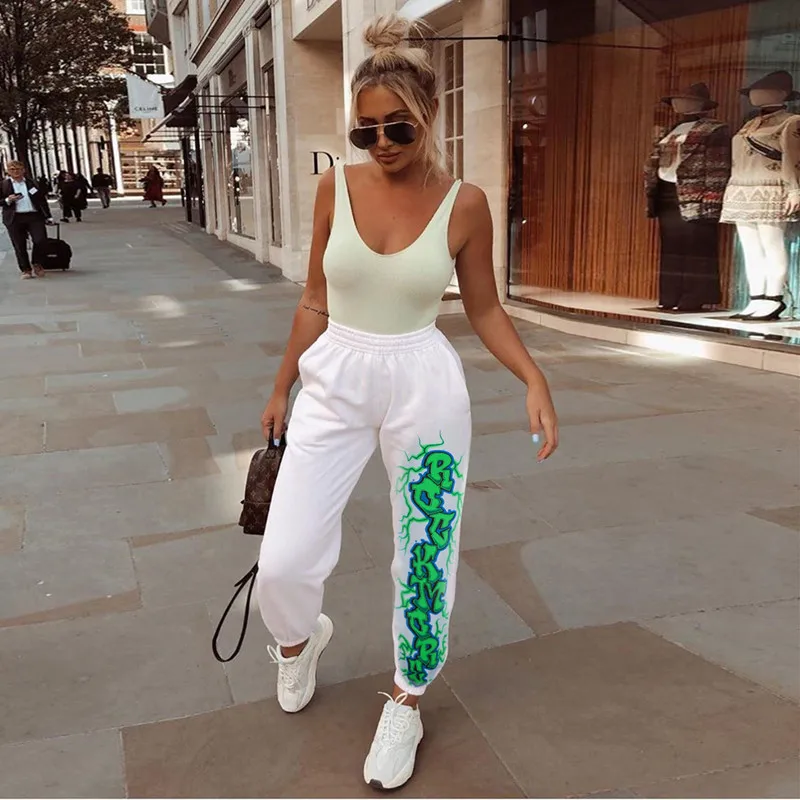 

LEOSOXS women's joggers cotton harem pants with print Elastic waist Autumn Winter 2020 Women's Trousers Gothic Harajuku Pants