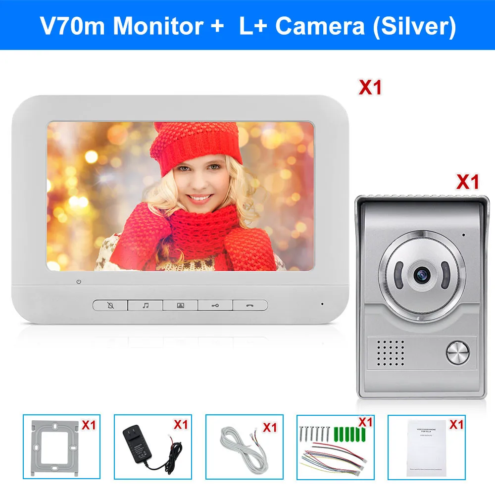V70M with L Sliver 7 дюймов TFT видео дверной звонок Домофон Системы видео-телефон двери 700TVL открытый Камера дверной звонок ИК Ночное видение Цвет монитор - Цвет: V70M with L Sliver