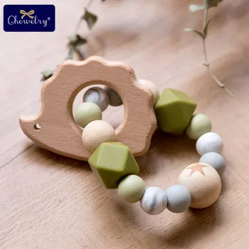 

1pc Wooden Bracelet Rattles Toys Rodent Hedgehog Star Green Silicone Beads Pandent DIY Wooden Teether For Kids Products Toy