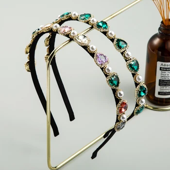 

Baroque Simulated Pearl Headband for Woman Luxurious Geometric Heart Shape Multi Color Crystal Hair Hoop Girl Party Hair Jewelry