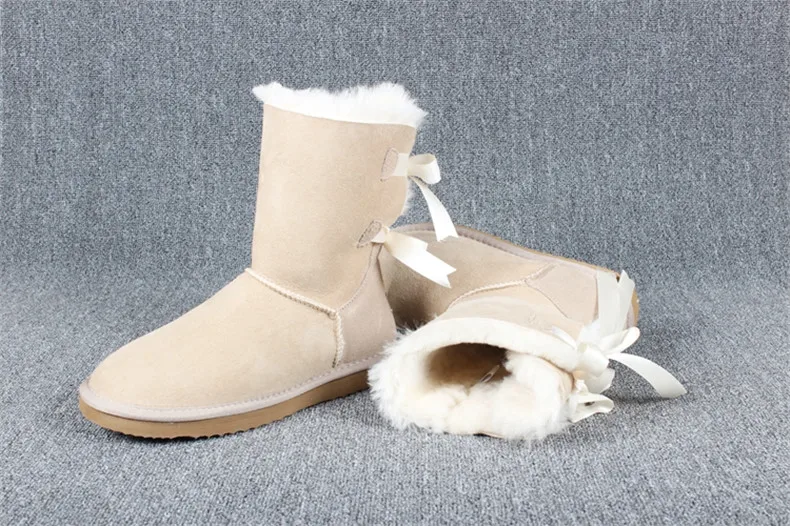 Ботильоны для женщин из овечьей кожи; зимние теплые шерстяные ботинки; Брендовая женская обувь; повседневные женские ботинки с бантом на шнуровке; zapatos de mujer; us4-13
