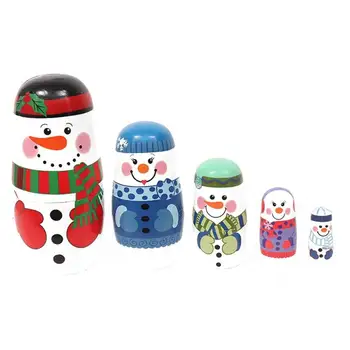 

Durable Matryoshka Toys Portable Delicate Design 5pcs Color Painted Christmas Snowman Matryoshka Dolls Set Traditional Gift