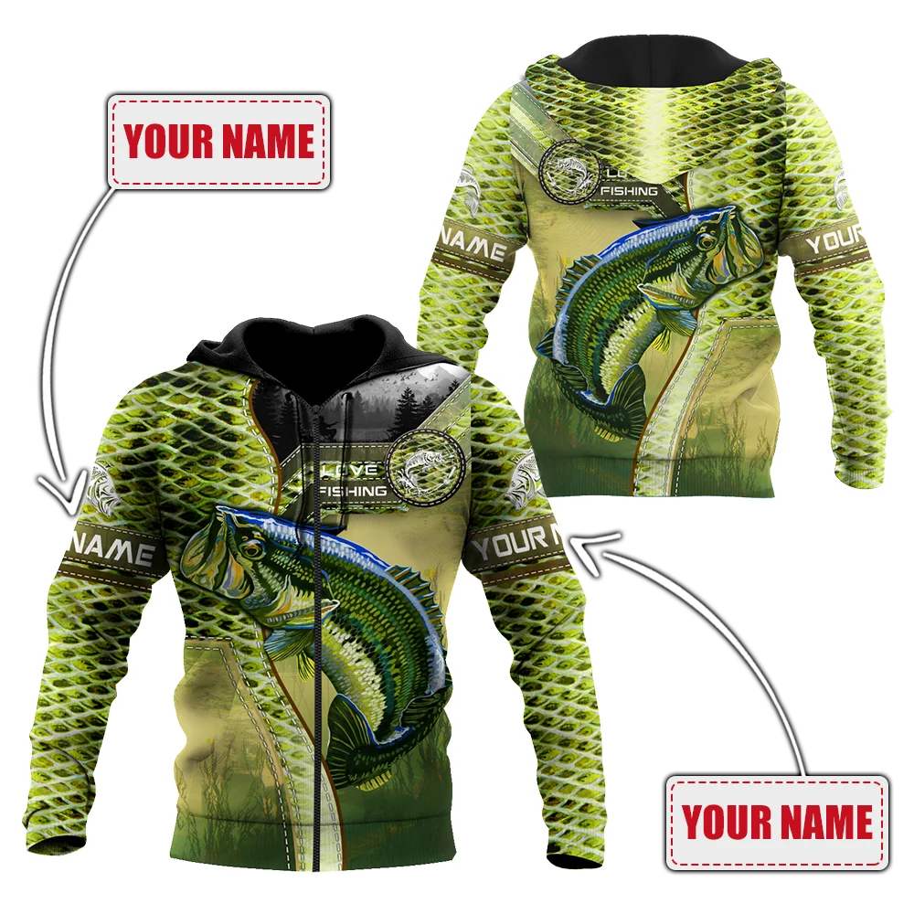 Custom Name Bass Fishing camo 3D Printed Mens autumn Hoodie Harajuku Unisex Casual Pullover Streetwear Jacket Tracksuits DK201