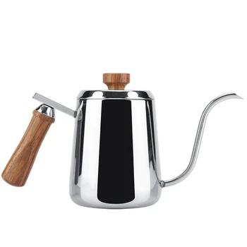 

600Ml Stainless Steel Wooden Handle Drip Coffee Pot Long Gooseneck Spout Kettle Moka Coffee Tea Pot