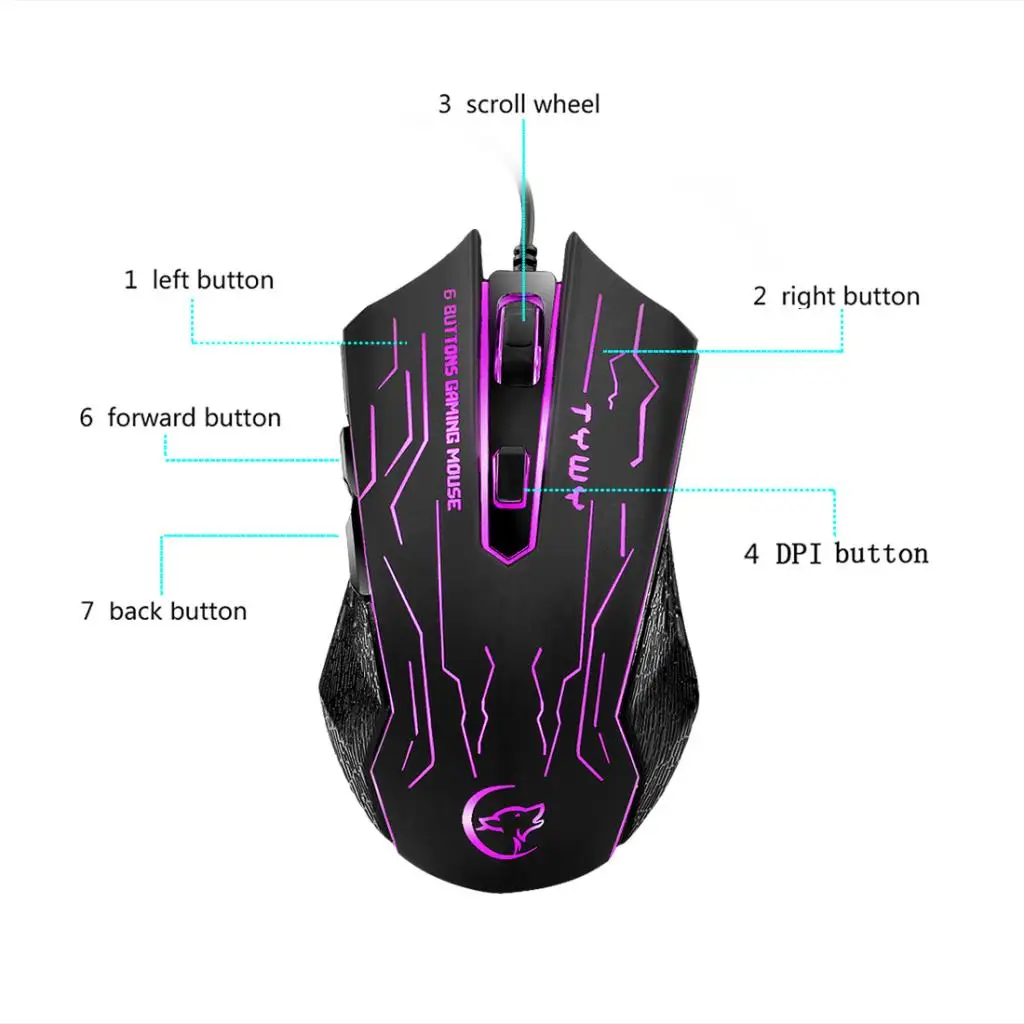 3200 DPI Multi-Color Breathing Light Ergonomic Optical Game USB Wired Gaming Mouse for Computers PC Laptop Backlight Mouse