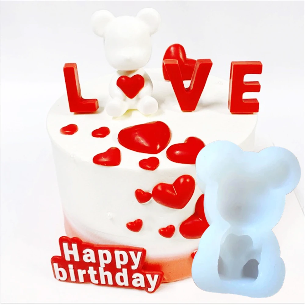 

1pc Bear Heart Love Silicone Mold Mousse Chocolate Fondant Mould Cake Decoration Tool Candle Plaster Soap Clay Wax Moulds M2811
