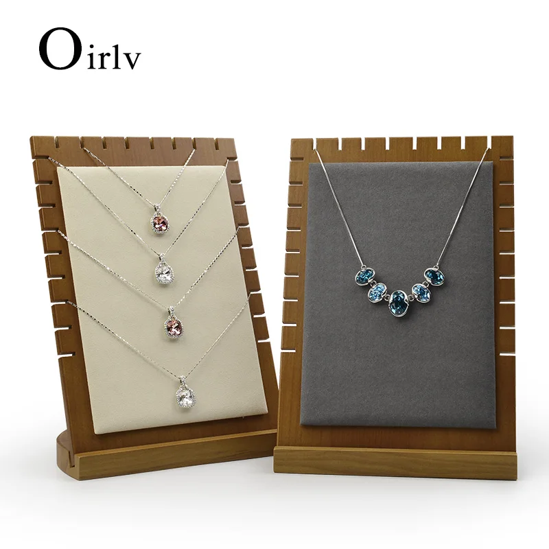  Oirlv Solid Wood Beige/Dark Gray Necklace Display Stand Pendant Display Holder with Microfiber Jewe