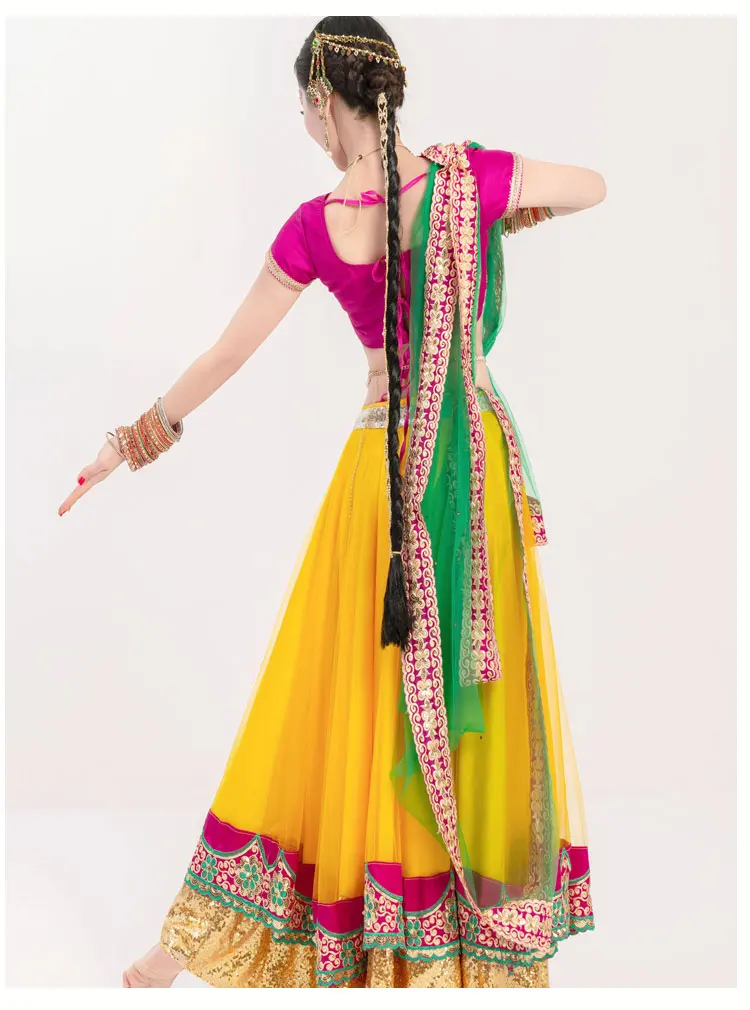 Новые индийские сари для женщин Индийские танцы представление Lenha костюм женщина красивая съемка наборы