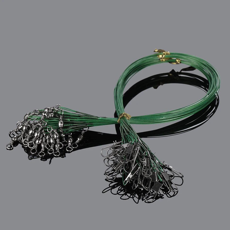 20PCS Anti Bite Steel Fishing Line Steel Wire Leader With Swivel Fishing Accessory Lead Core Leash Fishing Wire 15CM-40CM