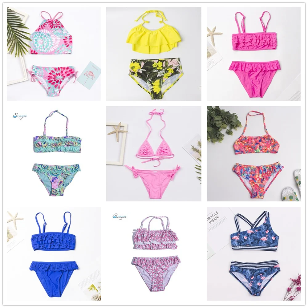 Bañador con estampado para niños de 7 a 14 años, ropa de baño barata de 23 estilos, Bikinis de marca al por mayor, traje de baño Infantil para niñas