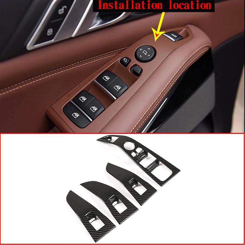 4 Pcs Left Hand Drive For BMW X5 G05 X7 G07 2019 Carbon Fiber ABS Chrome Car Window Lift Button Frame Trim Accessories | Автомобили и