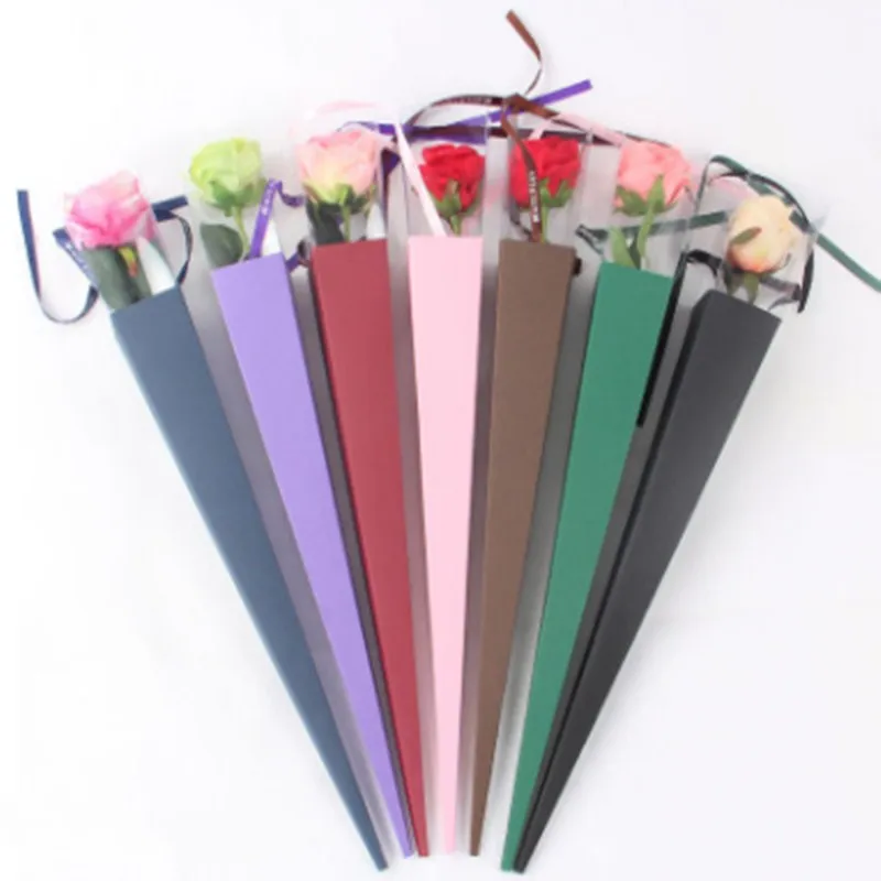 

New 5pcs Spot supply of high-grade single rose box PVC folding flower box single carnation flower packaging gift box