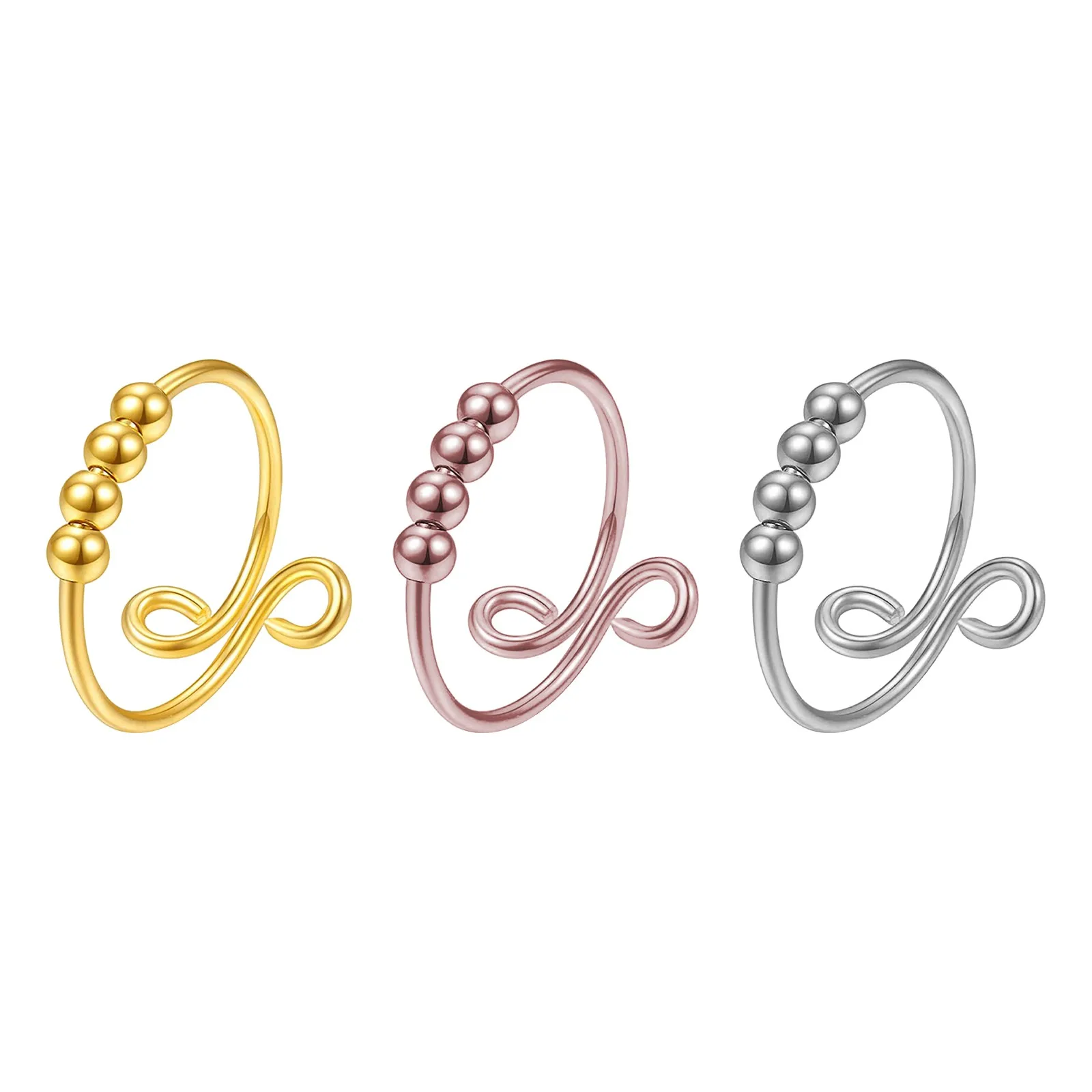 3Pcs Anxiety Ring Balls Fidget Anxiety Beads Ring Fidget Spinner Adjustable Rings For Women Rotating Freely Anti Stress Jewellry 1