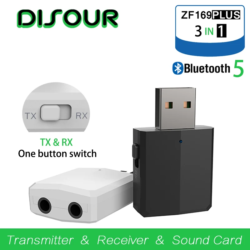 

DISOUR Bluetooth 5.0 Audio Receiver Transmitter USB Bluetooth Sound Card AUX RCA 3.5mm Jack For TV PC Car Kit Wireless Adapter