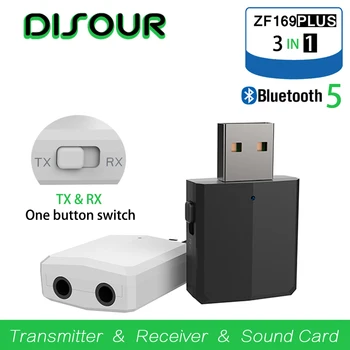 

DISOUR Bluetooth 5.0 Audio Receiver Transmitter USB Bluetooth Sound Card AUX RCA 3.5mm Jack For TV PC Car Kit Wireless Adapter