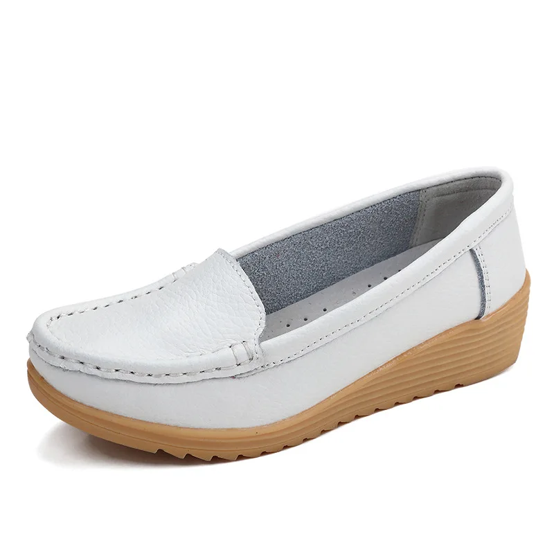 

Genuine Leather Flats Shoes Wedge Heels Women Loafers Beef Tendon Soft Bottom Comfortable Leisure Non-slip Nurse Work Shoes 987