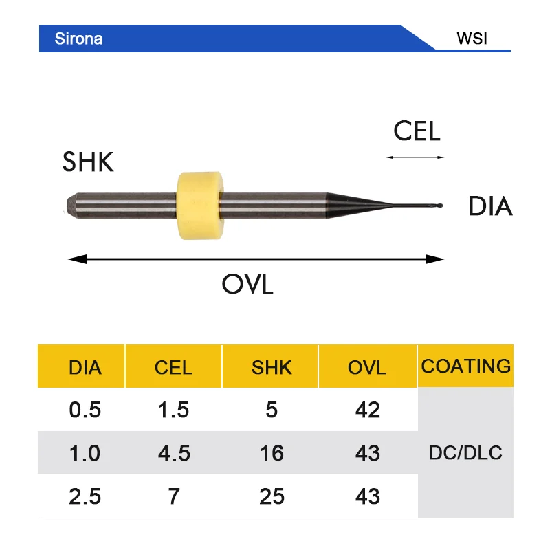 UCHEER 0,5/1,0/2,5 Sirona стоматологические фрезерные Бур с изумрудным покрытием для MCXL 5 Вольфрам твердосплавные фрезы для кройки циркония из оргстекла ПММА и воск