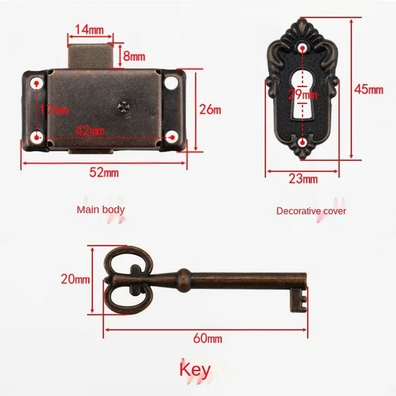 

2Pcs Retro Matching Lock+ key drawer lock Style Iron Lock Antique Furniture Counter Drawer Cupboard Wardrobe Hardware Parts