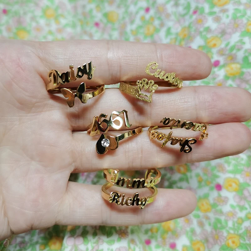 Letdiffery Custom Double Name Rings Stainless Steel Adjustable Personlized Women Rings Unique Jewelry Wedding Rings girl Gift