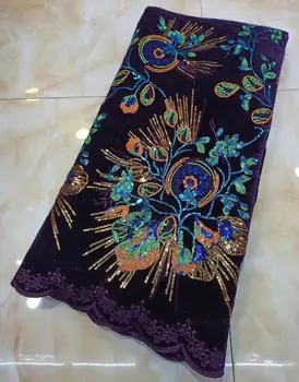 

2020 velvet lace fabric high quality african french lace fabric with sequins african french lace for sewing
